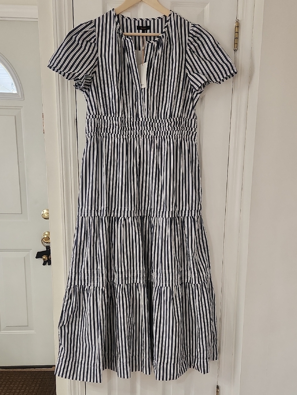 Quince 100% Organic Cotton Poplin Tiered Maxi Dress in Hudson Stripe L - Picture 4 of 17